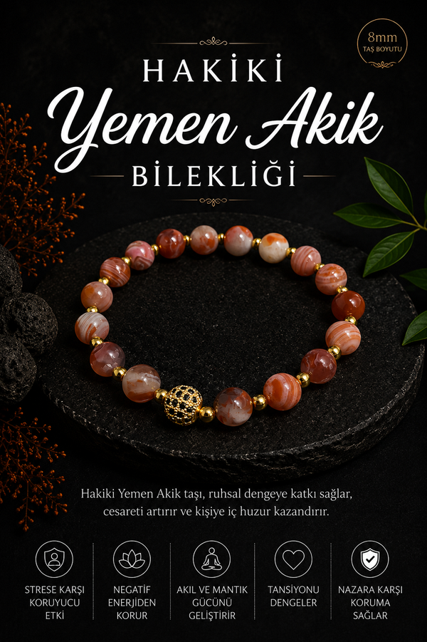Sertifikalı Hakiki Yemen Akik Bileklik